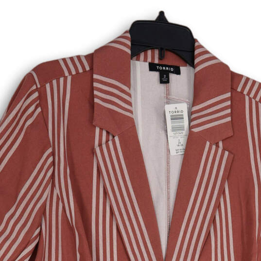 NWT Womens Pink White Striped Notch Lapel One Button Blazer Size 2 18-20 image number 3