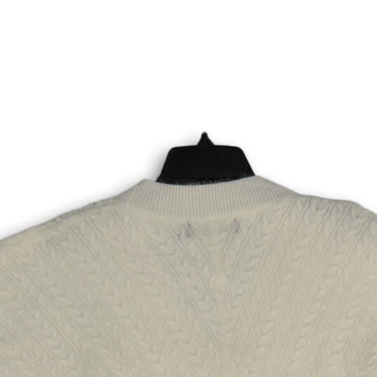 NWT Womens White Knitted Short Sleeve V-Neck Pullover Sweater Size Medium image number 4