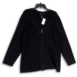 NWT Womens Black V-Neck Long Sleeve Knit Full-Zip Sweater Size 22/24