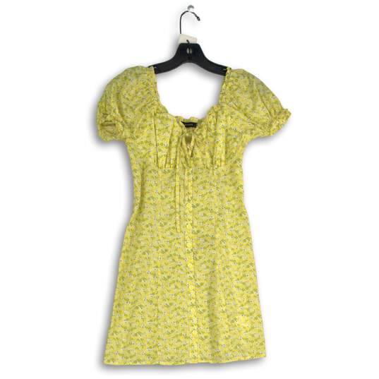 Hesperus Womens Yellow Green Floral Tie Neck Button Front Shift Dress Size Small image number 1