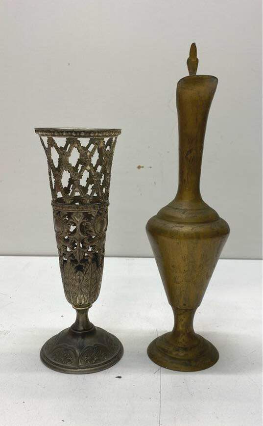 Vintage Art Nouveau Silver Plated Vase /Brass Decanter Lot of 2 Metalware image number 2