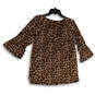 Womens Brown Black Leopard Print 3/4 Bell Sleeve Pullover Blouse Top Size M image number 2