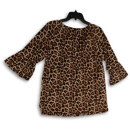 Womens Brown Black Leopard Print 3/4 Bell Sleeve Pullover Blouse Top Size M alternative image