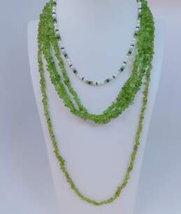 Artisan 925 Peridot Chips White Pearls & Granulated Beaded Multi Strand & Layering Necklaces Variety 124.7g