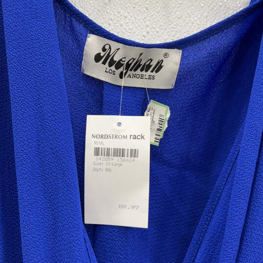 NWT Womens Blue Sleeveless Pleated Tie Waist V-Neck Maxi Dress Size 2XL image number 3
