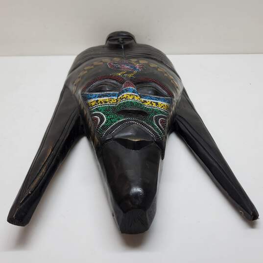 African Wood Beaded Ghana Handmade Mask image number 3