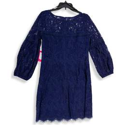 NWT Vince Camuto Womens Navy Floral Lace Round Neck 3/4 Sleeve Shift Dress Sz 10 alternative image