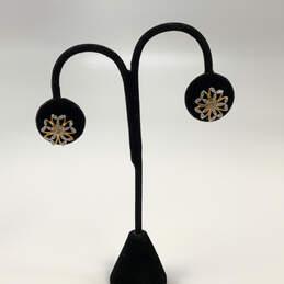 Designer Swarovski Gold-Tone Flower Rhinestone Fashionable Stud Earrings