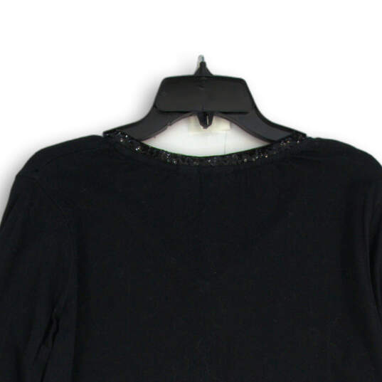 Womens Black Printed Knitted Long Sleeve V-Neck Pullover T-Shirt Size XL image number 4