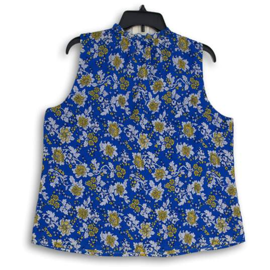 J. Crew Womens Blue Yellow Floral Tie Neck Sleeveless Pullover Blouse Top Size L image number 2