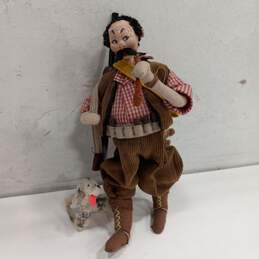 Handmade Cloth Doll of a Hunter and His Dog