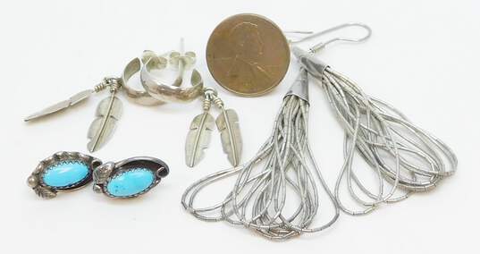 Silver Cloud Albuquerque & Artisan 925 Southwestern Turquoise Cabochon Feathers Semi Hoop & Liquid Silver Loop Drop Earrings Variety 11g image number 5