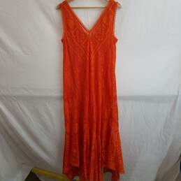 Anthropologie bright orange crochet lace sleeveless midi dress with slip M nwt