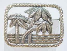 Vintage 925 Palm Trees Ocean Waves Open Work Brooch 12.0g