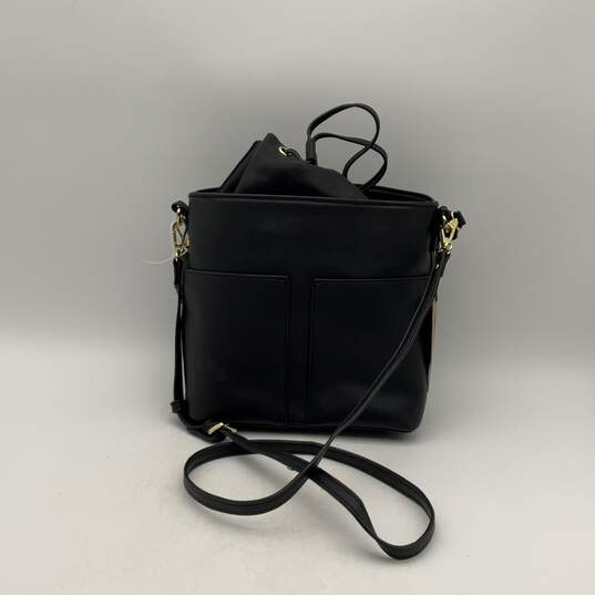 NWT Womens Black Leather Detachable Strap Inner Pockets Bucket & Drawstring Bag image number 1
