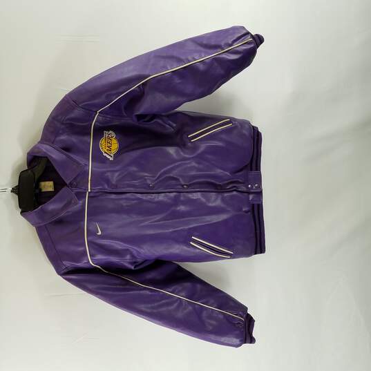 Nike Lakers NBA Boy Purple Leather Jacket L image number 1
