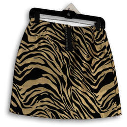 NWT Womens Black Gold Animal Print Flat Front Pull-On Mini Skirt Size 2