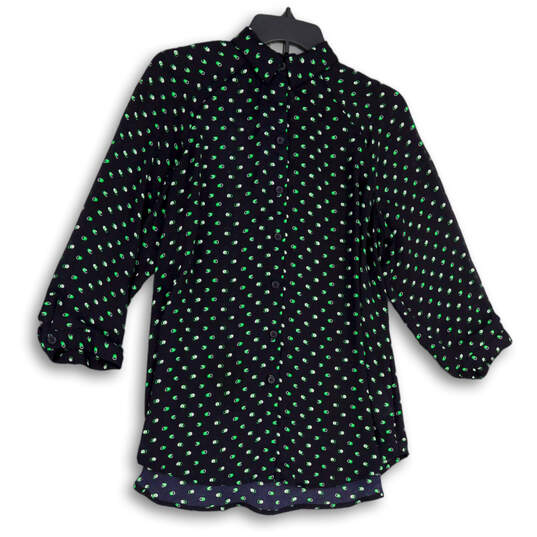 Womens Blue Green Long Sleeve Collared Button Front Blouse Top Size X-Small image number 1