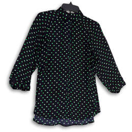 Womens Blue Green Long Sleeve Collared Button Front Blouse Top Size X-Small