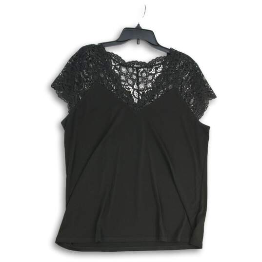 Womens Black Lace Floral Short Sleeve V-Neck Pullover Blouse Top Size 1 image number 1