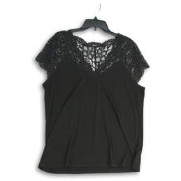 Womens Black Lace Floral Short Sleeve V-Neck Pullover Blouse Top Size 1