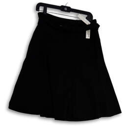 NWT Womens Black Flat Front Belted Knee Length A-Line Skirt Size 6
