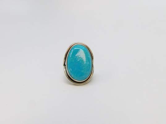 Artisan Sterling Silver Oval Turquoise Ring 9.3g image number 3