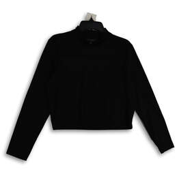 Womens Black Long Sleeve Crew Neck Cropped Pullover Sweater Size Large