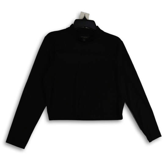 Womens Black Long Sleeve Crew Neck Cropped Pullover Sweater Size Large image number 1