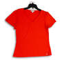 Womens Orange V-Neck Short Sleeve Regular Fit Pullover T-Shirt Size M image number 1
