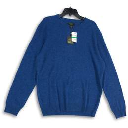 NWT Mens Blue Knitted Crew Neck Long Sleeve Pullover Sweater Size Large