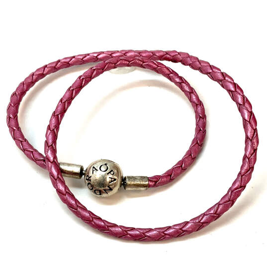 Designer Pandora S925 ALE Pink Leather Cord Clasp Fashionable Wrap Bracelet image number 2