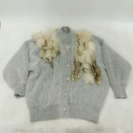 Vintage Cashmere Style Sweater W/ Fox Fur Head Tail Body Bead & Button Accents