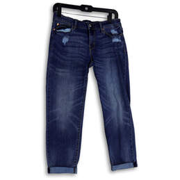 Womens Blue Denim Medium Wash Distressed Straight Leg Jeans Size 8