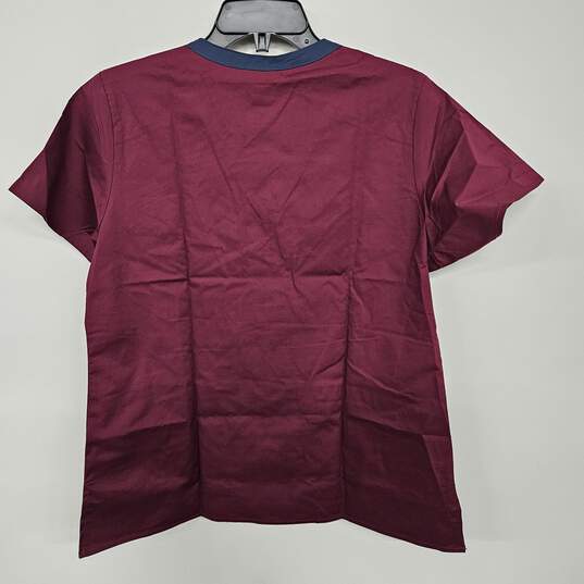 Burgundy V Neck Scrub Shirt image number 2