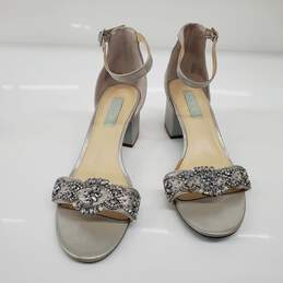 Betsey Johnson Women's Metallic Silver Embellished Block Heels Size 10 alternative image