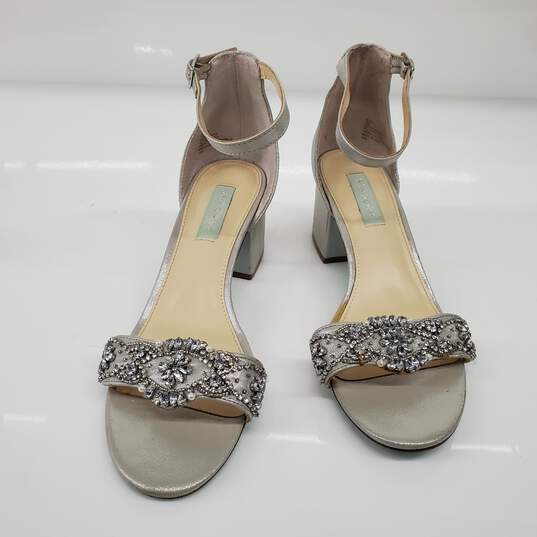 Betsey Johnson Women's Metallic Silver Embellished Block Heels Size 10 image number 2