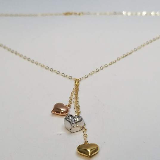 10K Gold Tri-Color CZ Heart 16.5inch Necklace 2.0g image number 3