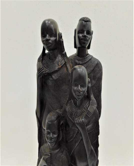 Maasai Family Of 4 African Style Wood Carved 24in Art Sculpture Home Decor image number 2