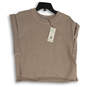 NWT Womens Brown Sleeveless Crew Neck Cropped Blouse Top Size Small image number 1