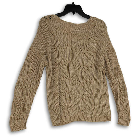 Womens Beige Braided Long Sleeve V Neck Knitted Pullover Sweater Size Small image number 2