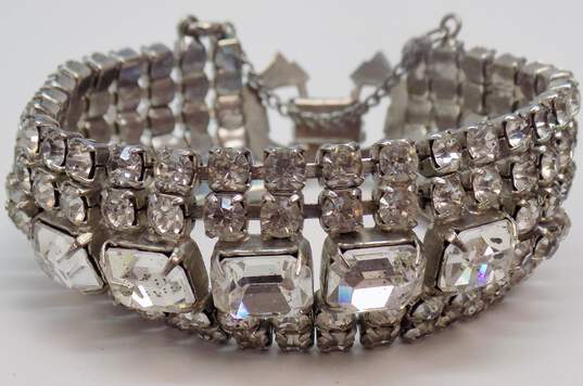 Vintage Weiss Icy Rhinestone & Silver Tone Chunky Bracelet 47.1g image number 4