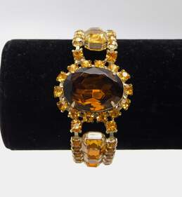 Vintage Gold Tone Amber Citrine Colored Icy Glass Rhinestone Bracelet 39.2g alternative image