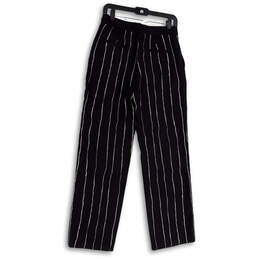 Womens Black White Striped Pockets Straight Leg Pull-On Ankle Pants Size  4 alternative image