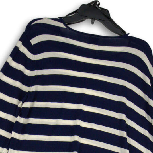 NWT Womens Blue White Striped Long Sleeve Crew Neck Pullover Sweater Sz XL image number 4