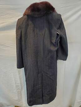 Perry Ellis Long Black Fur Lined Wool Overcoat Jacket Women's Size 6 alternative image