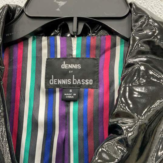 Dennis Basso Womens Black Shiny Long Sleeve Button Front Jacket Raincoat Size S image number 3