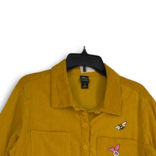 Disney Womens Yellow Pooh & Friends Spread Collar Button-Up Shirt Size Large image number 3