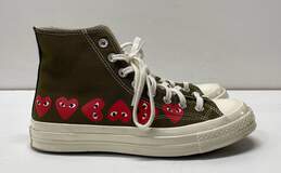COMME des GARCONS PLAY Olive Green High Top Heart Converse Sneakers US 8