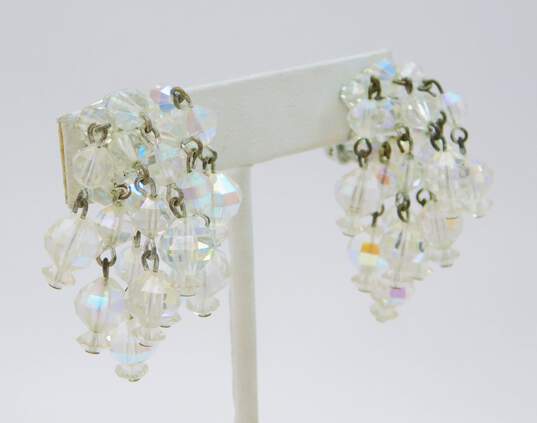 Vintage & Laguna Silvertone Aurora Borealis Crystals Beaded Layering Necklaces & Dangle Tassels Clip On Earrings 122.3g image number 3